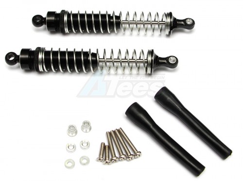 GPM Racing Miscellaneous All Plastic Ball Top Damper (110mm) With 1.2mm Coil Spring & Dust-proof Black Plastic Cover & Washers & Screws - 1pr Set Black