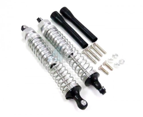 GPM Racing Miscellaneous All Plastic Ball Top Damper (120mm) With 1.2mm Coil Spring & Dust-proof Black Plastic Cover & Washers & Screws - 1pr Set Silver