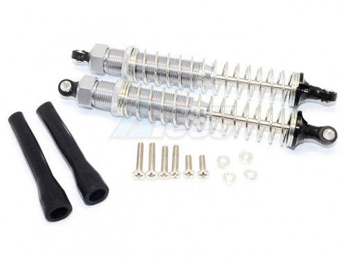 GPM Racing Miscellaneous All Plastic Ball Top Damper (120mm) With 1.2mm Coil Spring & Dust-proof Black Plastic Cover & Washers & Screws - 1pr Set Silver