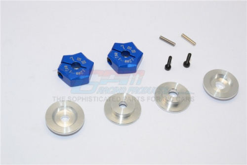 GPM Racing Miscellaneous All Aluminium Hex Adapter From 12MM Convert To 17MM With 7MM Thickness - 2Pcs Set Blue