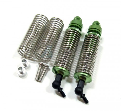 GPM Racing Team Associated RC18B Aluminum Rear Adjustable Spring Dampers (57mm) With 1.0mm Springs & 0.9mm Spare Springs & Aluminum Collars & Screws - 1pr Set Green