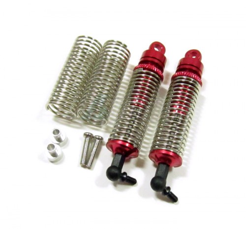 GPM Racing Team Associated RC18T Aluminum Rear Adjustable Spring Dampers (57mm) With 1.0mm Springs & 0.9mm Spare Springs & Aluminum Collars & Screws - 1pair Set Red
