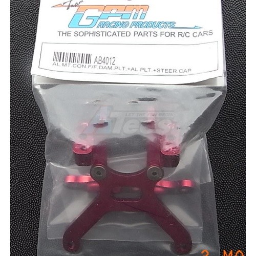 GPM Racing Team Associated RC10T4 Aluminum Mount Connector For Front Shock Tower + Aluminum Plate Steering Cap Red