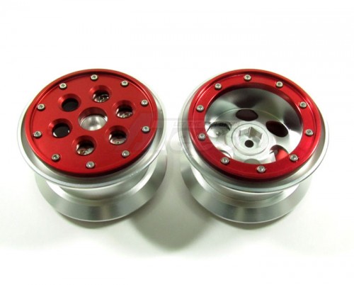 GPM Racing Tamiya CR01 Aluminum Beadlock Weighted Wheels With Weight Holder & Bearings Suitable For All 2.2 Tires - 1 Pair Set Red