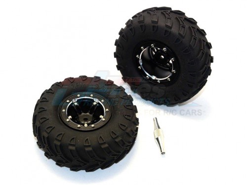 GPM Racing Miscellaneous All Aluminium 5 Poles Simulation Wheels In Silver Edge With 1.9 Tire & Hex Tool (All Silver Screws) - 1Pr Set Black