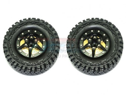 GPM Racing Traxxas TRX-4 1.9 Inch Aluminium 6 Poles Wheels With Brass Pendulum Weight + Crawler Tire - 2Pcss Set Black