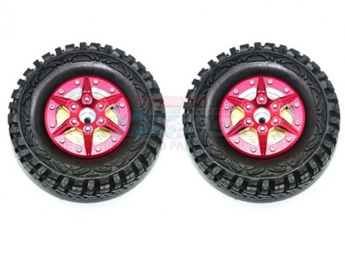 GPM Racing Traxxas TRX-4 1.9 Inch Aluminium 6 Poles Wheels With Brass Pendulum Weight + Crawler Tire - 2Pcss Set Red