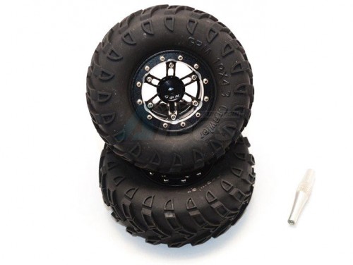 GPM Racing Miscellaneous All Aluminium 6 Poles Simulation Wheels In Silver Edge With 1.9 Tire & Hex Tool (All Silver Screws) - 1Pr Set Black