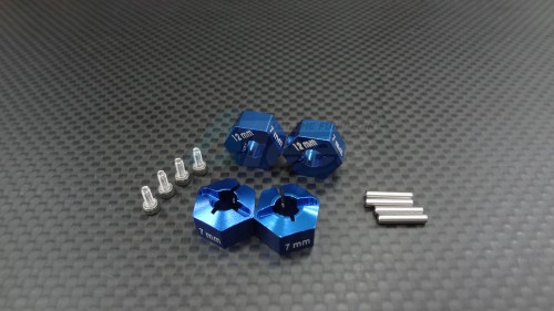 GPM Racing Axial SCX10 Aluminum Hex Adapter (12MMx7MM) - 4 Pcs Set For Axial EXO/SCX10/Wraith Blue
