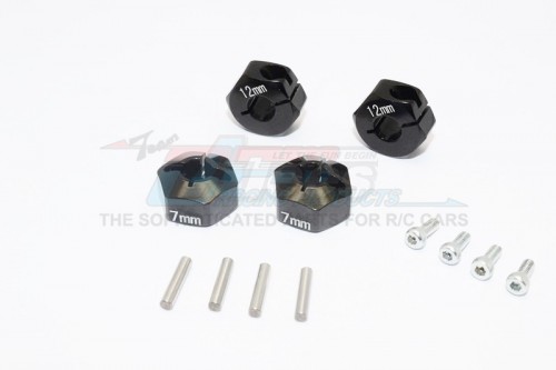 GPM Racing Axial Wraith Aluminum Hex Adapter (12MMx7MM) - 4 Pcs Set For Axial EXO/SCX10/Wraith Black
