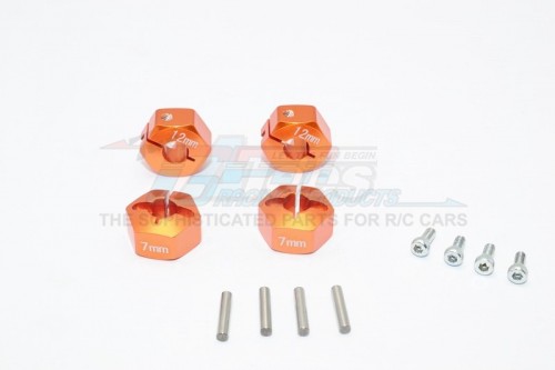 GPM Racing Axial SCX10 Aluminum Hex Adapter (12MMx7MM) - 4 Pcs Set For Axial EXO/SCX10/Wraith Orange