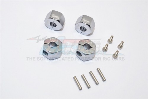 GPM Racing Axial Wraith Aluminum Hex Adapter (12mmx9mm) - 4pcs Set For Axial Exoscx10wraith Gun Metal