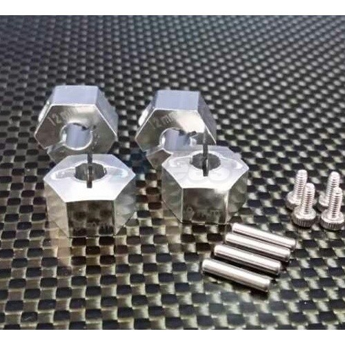 GPM Racing Axial Wraith Aluminum Hex Adapter (12mmx9mm) - 4pcs Set For Axial EXO / SCX10 / Wraith Silver