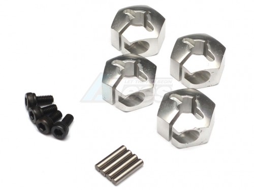 GPM Racing Axial EXO Aluminum Hex Adapters -4Pcs Diameter: 14MM Thickness 9MM Use 2MM Pins Silver