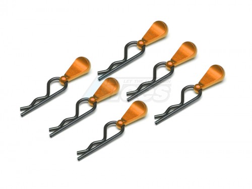 GPM Racing Miscellaneous All Body Clips + Aluminium Mount For 1/5 To 1/8 Models - 6Pcs Set Orange