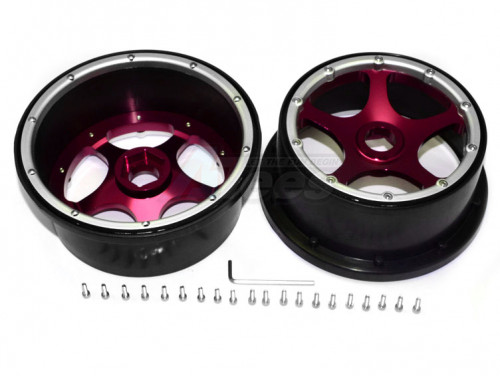 GPM Racing HPI Baja 5B RTR/5B SS/5T Nylon Front Rims Frame With Aluminum 5 Star Beadlock - 1 Pair Set (Suitable For Original Tires) (Baja 5B/5B SS) Red