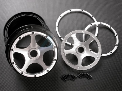 GPM Racing HPI Baja 5B RTR/5B SS/5T Nylon Front Rims Frame With Aluminum 5 Star Beadlock - 1 Pair Set (Suitable For Original Tires) (Baja 5B/5B SS) Silver