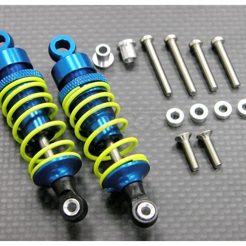 GPM Racing Miscellaneous All Aluminum Ball Top Damper (65mm) With 1.5mm Coil Spring & Aluminum Collars & Washers & Screws - 1pr Set Blue