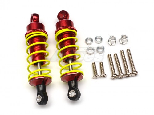 GPM Racing Miscellaneous All Aluminum Ball Top Damper (65mm) With 1.5mm Coil Spring & Aluminum Collars & Washers & Screws - 1pr Set Red