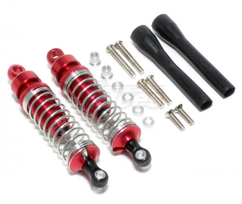 GPM Racing Miscellaneous All Aluminum Ball Top Damper (80mm) With 1.2mm Coil Spring & Aluminum Collars & Washers & Screws & Dust-proof Black Plastic Cover - 1pr Set Red