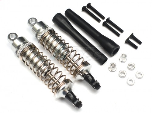 GPM Racing Miscellaneous All Aluminum Ball Top Damper (80mm) With 1.2mm Coil Spring & Aluminum Collars & Washers & Screws & Dust-proof Black Plastic Cover - 1pr Set Silver