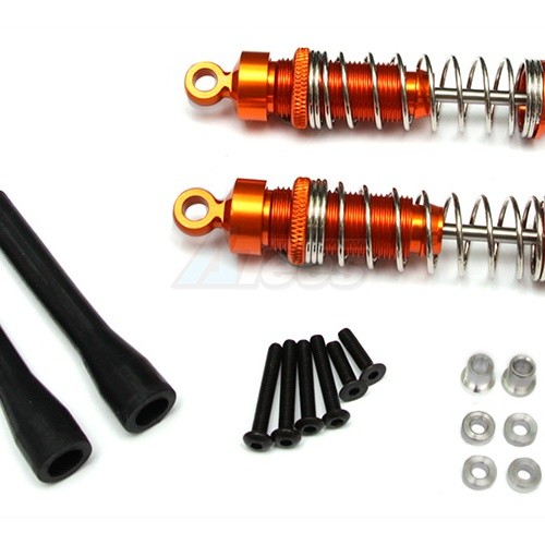 GPM Racing Miscellaneous All Aluminum Ball Top Damper (85mm) With 1.2mm Coil Spring & Aluminum Collars & Washers & Screws & Dust-proof Black Plastic Cover - 1pr Set Orange