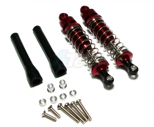 GPM Racing Miscellaneous All Aluminum Ball Top Damper (85mm) With 1.2mm Coil Spring & Aluminum Collars & Washers & Screws & Dust-proof Black Plastic Cover - 1pr Set Red