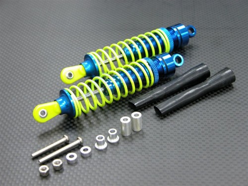 GPM Racing Miscellaneous All Aluminum Oil-Filled Threaded Shocks 100MM 1 Pair Yellow Ends Blue