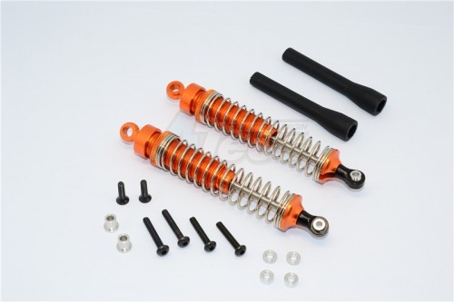 GPM Racing Miscellaneous All Aluminum Ball Top Damper (100mm) With 1.2mm Coil Spring & Aluminum Collars & Washers & Screws & Dust-proof Black Plastic Cover - 1pr Set Orange