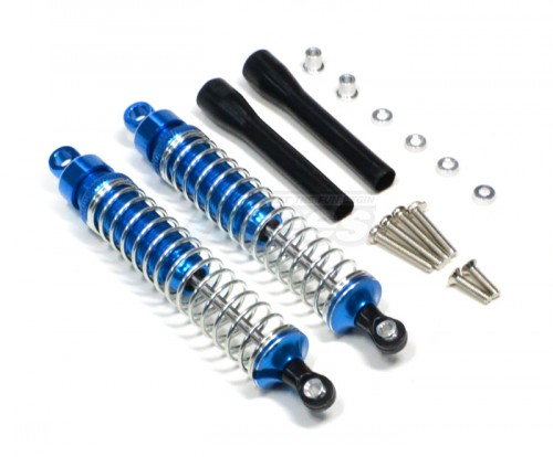 GPM Racing Miscellaneous All Aluminum Ball Top Damper (105mm) With 1.2mm Coil Spring & Aluminum Collars & Washers & Screws & Dust-proof Black Plastic Cover - 1pr Set Blue