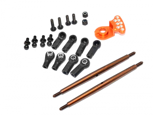 GPM Racing Tamiya DT-03 Spring Steel Modified Anti-Thread Steering Tie Rod With Servo Saver (P3) - 1Set Orange