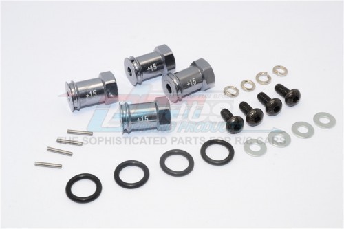 GPM Racing Traxxas 1/16 Mini E-Revo Aluminum Hex Adaptor (+15mm) - 4pcs Set Gun Metal