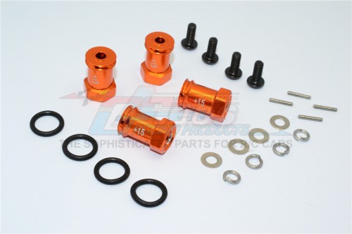 GPM Racing Traxxas 1/16 Mini E-Revo Aluminum Hex Adaptor (+15MM) - 4 Pcs Set Orange