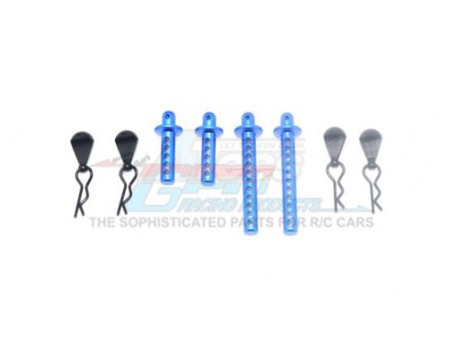 GPM Racing Element RC Enduro Aluminium Front + Rear Body Post - 8Pcs Set Blue