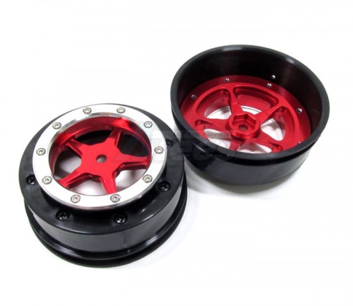 GPM Racing Axial SCX10 Nylon Front Rims Frame With Aluminum 5 Star Beadlock Rims - 1Pr Set Red