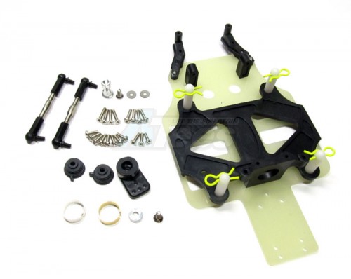 GPM Racing Team Losi Mini-T Fiber Main Chassis With Aluminum Mount & Strap Battery Plate Completed Set ( Suitable For The Use Of 6 Cells 7.2v Individual Batteries, Steel Screws And Delrin + Aluminum Body Posts With E - Clips Included, Titanium Tie Rod - 1pr ) - Independent Use Of Un