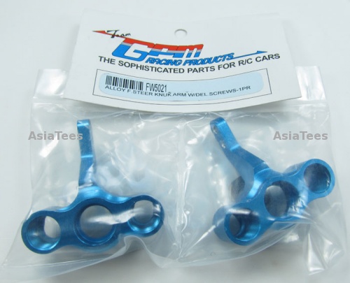 GPM Racing Kyosho FW-05R Aluminum Front Steering Knuckle Arm With Delrin Screws & Shims & Collars - 1 Pair Set Blue