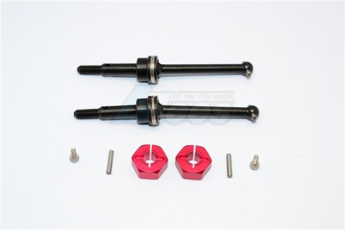GPM Racing Tamiya GF-01 Steel #45 Front/Rear Cvd Shaft (38Mm) With 12X7Mm Hex Adapters - 1Pr Set Red