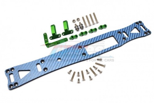GPM Racing Tamiya TA08 PRO Carbon Fiber (Blue) + Aluminium Sub Chassis -27Pcs Set Green