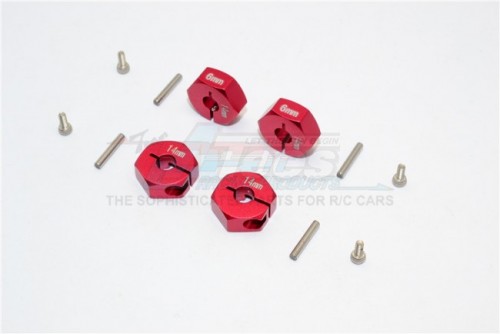 GPM Racing Miscellaneous All Aluminium Wheel Hex Adapter 14MMx6MM - 4Pcs Set Red