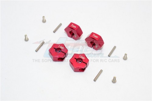 GPM Racing Miscellaneous All Aluminium Wheel Hex Adapter 14MMx7MM - 4Pcs Set Red