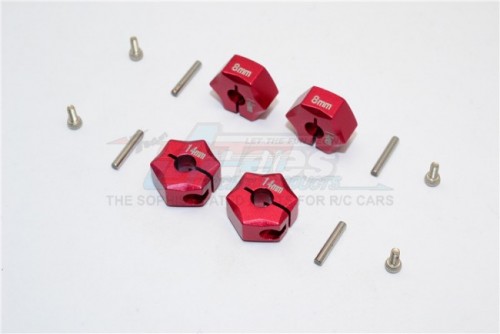 GPM Racing Miscellaneous All Aluminium Wheel Hex Adapter 14MMx8MM - 4Pcs Set Red