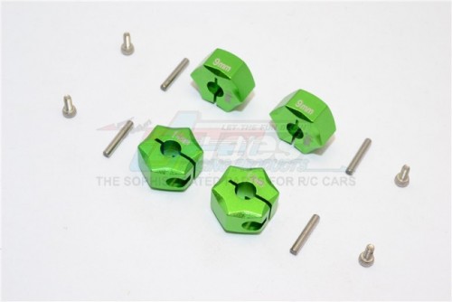 GPM Racing Miscellaneous All Aluminium Wheel Hex Adapter 14MMx9MM - 4Pcs Set Green