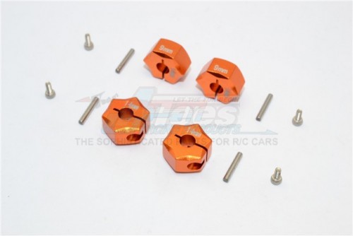 GPM Racing Miscellaneous All Aluminium Wheel Hex Adapter 14MMx9MM - 4Pcs Set Orange
