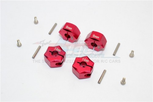 GPM Racing Miscellaneous All Aluminium Wheel Hex Adapter 14MMx9MM - 4Pcs Set Red