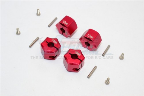 GPM Racing Miscellaneous All Aluminium Wheel Hex Adapter 14MMx12MM - 4Pcs Set Red