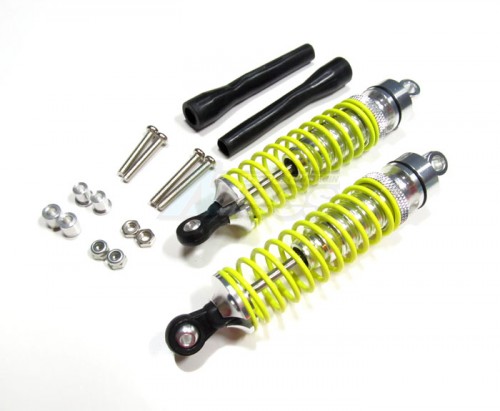 GPM Racing Ofna Hyper 7 Aluminum Adjustable Spring Damper (100mm) For Front Gear Box With Screws & Lock Nuts & Collars & Dust-proof Cover - 1 Pair Set Silver