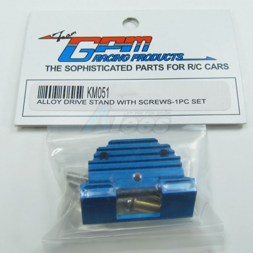 GPM Racing Kyosho Motorcycle Aluminum Drive Stand With Screws & Aluminum Collars & Lock Nuts - 1 Piece Set Blue
