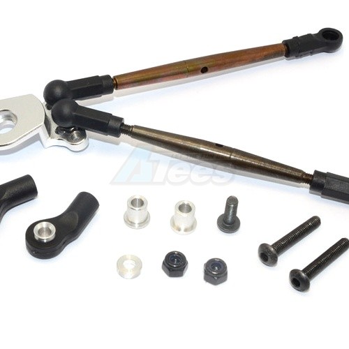 GPM Racing Tamiya Lunch Box Spring Steel Modified Anti-Thread Steering Tie Rod With Servo Horn - 1Set Silver