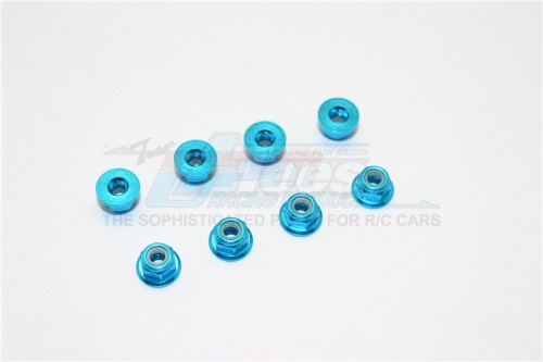 GPM Racing Miscellaneous All ALUMINIUM 3MM FLANGED LOCK NUTS-8PCS Light Blue